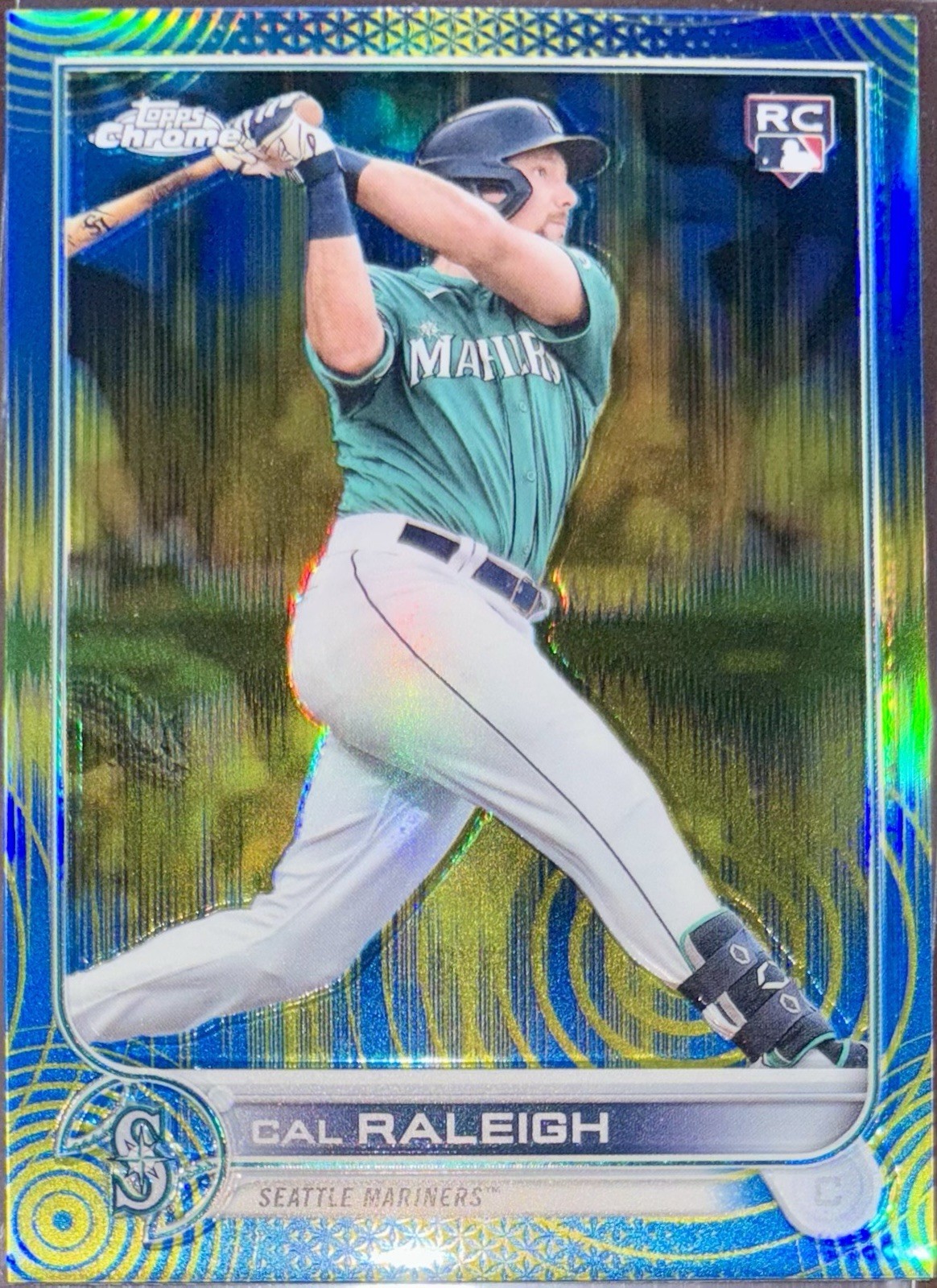2022 Topps Chrome Sonic Cal Raleigh - Blue Yellow Refractor RC /75 - Pack Fresh