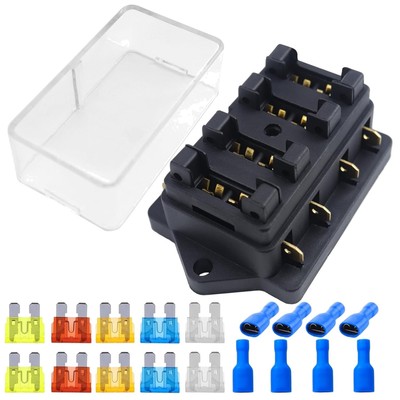 KFZ Sicherungshalter 4 Fach Max 32V DC Flachsicherung 10 Stück Sicherheitsbox