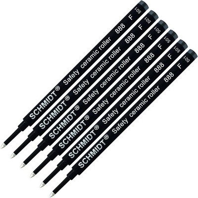 Pack of 6 - Schmidt 888 F Safety Ceramic Rollerball Refill Black Ink Fine Tip