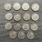 Lot of 15 Silver Dimes Pre-1965 Roosevelt Mixed US Coins