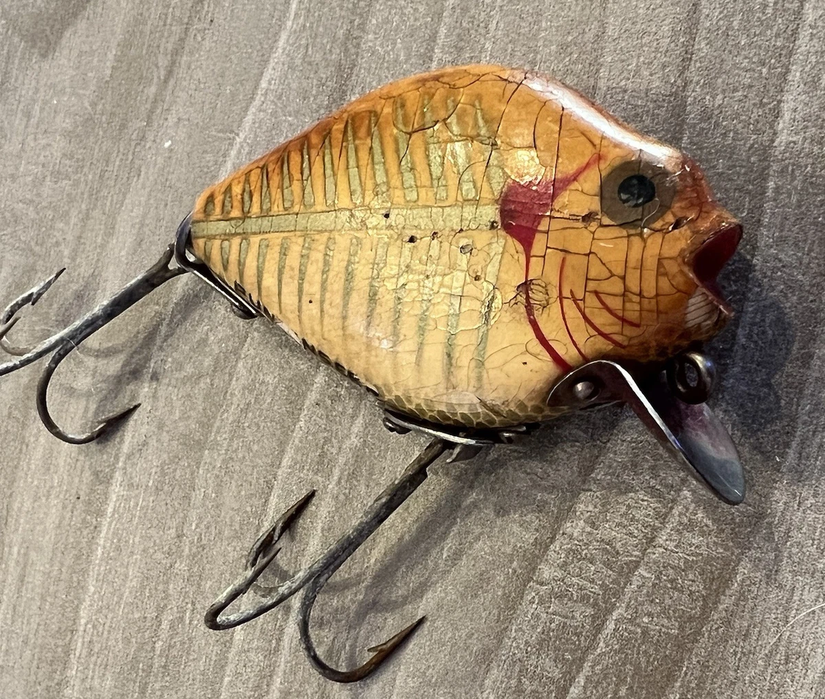 Leurre de pêche en bois vintage Heddon Punkinseed 740 CRA Crappie vers 1940