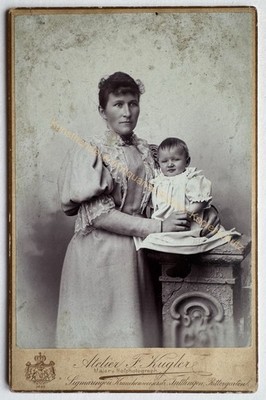 orig. KAB Cabinet Photo Photograph Old around 1890 Sigmaringen Kugler Mother Child