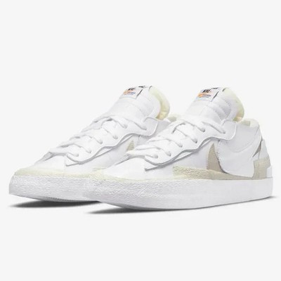 Nike Blazer Low Sacai White Patent Leather Sneakers Streetwear Suede Men 6