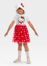 Hello Kitty Hooded Short Sleeve Tutu Dress Size XL Red/White Girls By Sanrio NEW