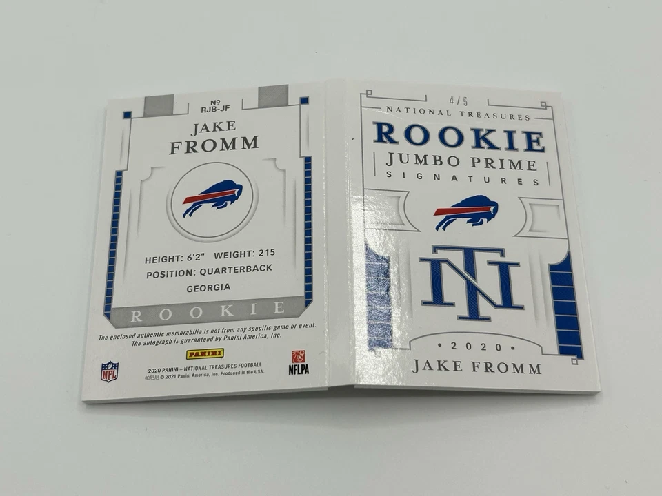 2020 PANINI NATIONAL TREASURE JAKE FROMM 4/5 RPA ROOKIE PATCH AUTO BOOKLET RC - Image 2 of 2