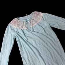 Vintage Nightgown Mint Green Medium 1980s JC Penney Lace Trim Nylon Long Sleeve