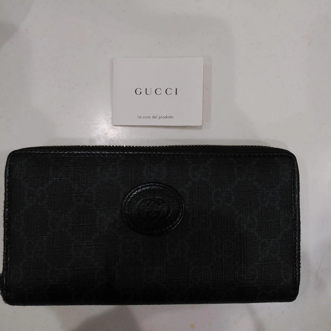 Authentique Portefeuille Gucci Couleur Noir GG Suprême Rond Long L19cm H10cm P2cm