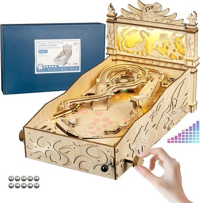 3D Wooden Dinosaur Pinball Machine DIY Kit for Adults & Teens - Tabletop Arcade