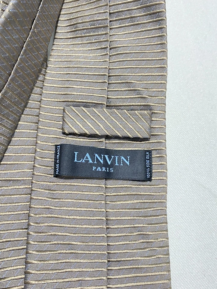LANVIN CORBATA HOMBRE SEDA GEOMÉTRICA MARRÓN HECHA EN FRANCIA EX CON Foto 2 de 4