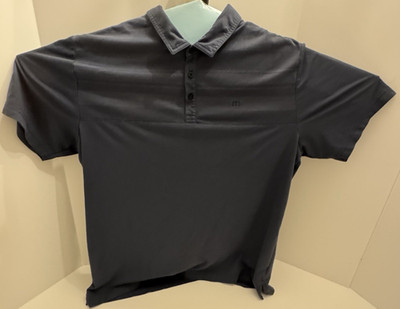 Travis Matthew Polo Shirt Mens XXL Navy Blue Striped Short Sleeve Golf Casual