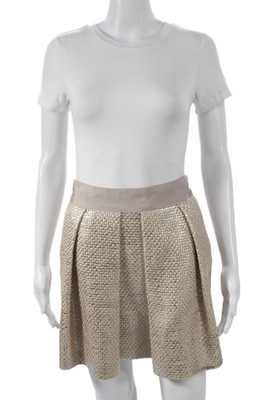 Milly Womens Pleated Skirt Beige Acrylic Short Zip Size 4