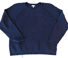 Talbots Textured Knit 100 Cotton Navy Blue Long Sleeve Sweater Women's L