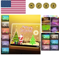 16“ LED Drawing Message Note Board 7 Colors Light Acrylic Dry Erase Lumiboard...