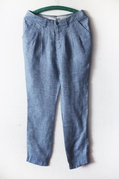 Women Custommade Trousers Blue Linen 36 / S / 44