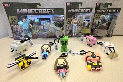 A Minecraft Movie Lot Collection Of Figures & Bag Clips Set Of 11 New Items!