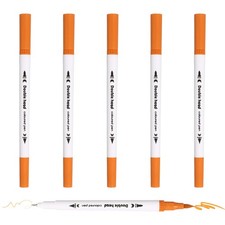 6Pack Dual Brush Markers, Orange Watercolor Fine and Brush Tips Pens