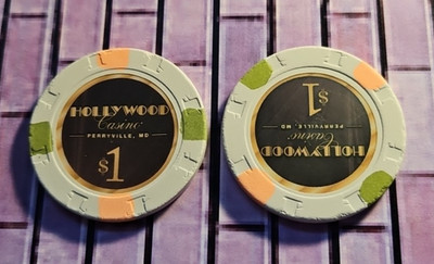 The Hollywood Casino Perryville Maryland $1.00 Chip (WHite) EX-VG AUCT#13449