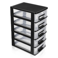 5-Layer Plastic Drawer Storage Organizer Clear Desktop Storage Cabinet with P...