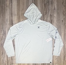 Hurley Icon Palms Hybrid UPF Hooded Long Sleeve Shirt Topaz Mist Mens XL NEW