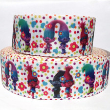 GROSGRAIN RIBBON 5/8", 7/8",1.5", 3" Trolls Cartoons Dots Printed Bulk