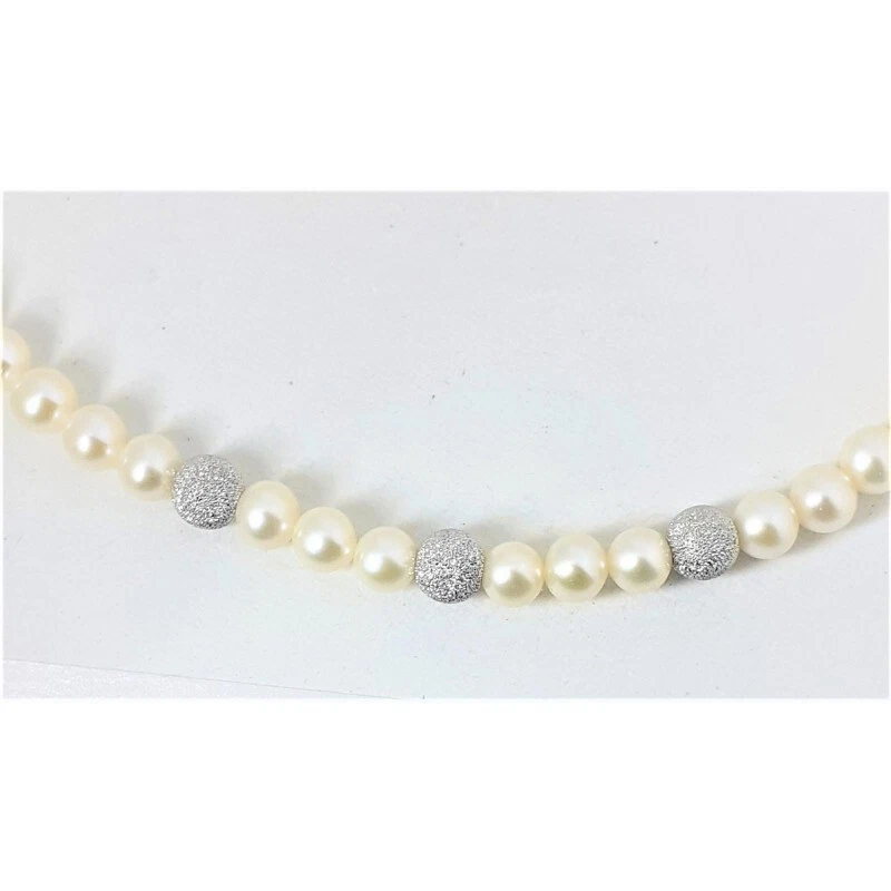 Collana Donna Kioto 198BS In Perle Di Acqua Dolce E Sfere In Oro Bianco - Immagine 2 di 4
