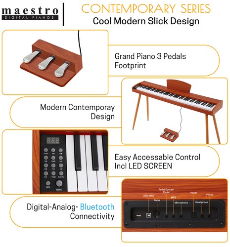 Maestro MDP210LW Contemporary 88-Key Digital Piano (Light Wood) w/ Iron Legs - Picture 3 of 8