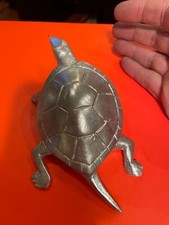Tropical Sea Turtle in Metallic Silver tone XMas Ornament. FREE ship