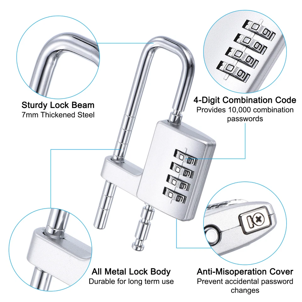 Schrank Passwort Vorhängeschloß 4 Ziffern Zahlenschloss Einstellbares Langbügel - Bild 3 von 4
