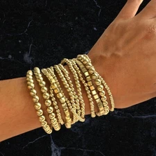 12 Pcs/ Chic Style Beaded Stretchy  Gold Bracelets, Stackable Gold Bracelet’s