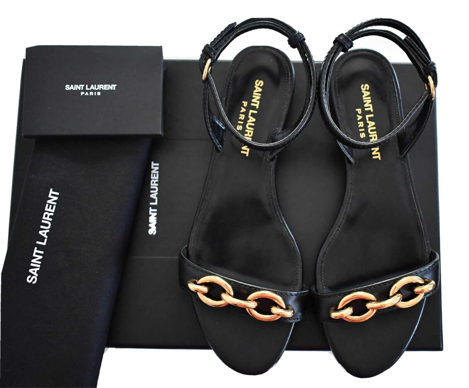 ?️ SAINT LAURENT Paris *LE MAILLON* Sandali bassi in pelle nera EUR 35 US 5