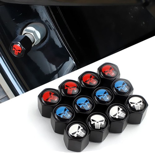 4Pcs Red Punisher Logo Tire Valve Stem Caps Wheel Tire Air Valve for