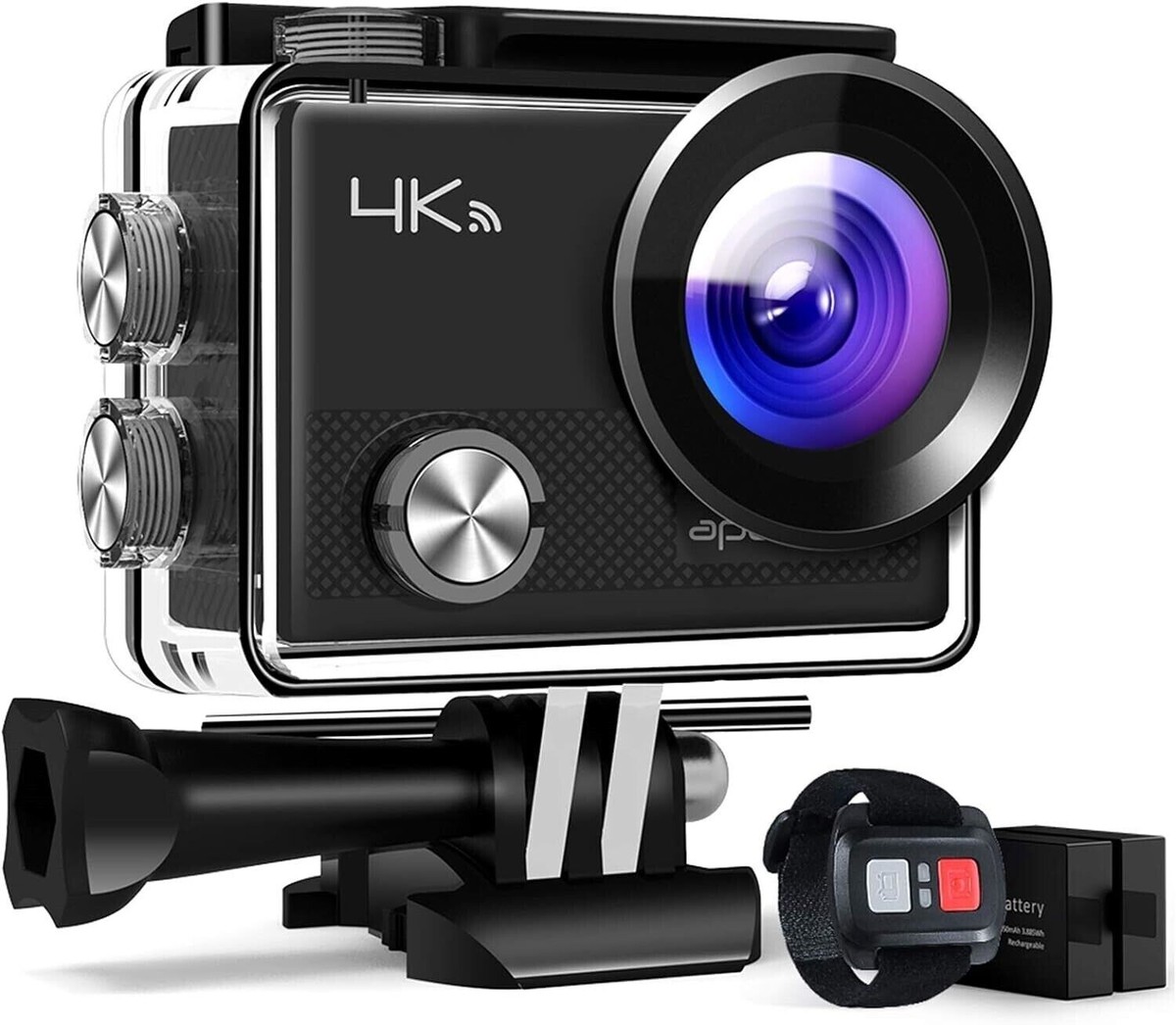 APEMAN A77, ACTION CAMERA 4K 20MP WiFi SPORTS WITH X BATTERIES