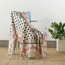Fransen Überwurf Decke Handbedruckt Baumwolle Sofabett Fläche Teppich Boho Wand