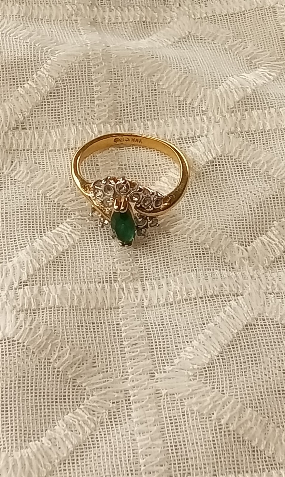 Anillo Banda Damas Vintage Avon Oriental Verde Jade Estrás Tono Dorado