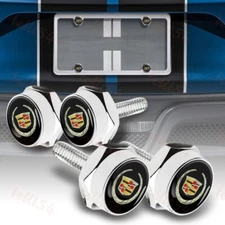 For Cadillac metal car license plate frame screw bolt cap cover nuts Chrome 4PCS