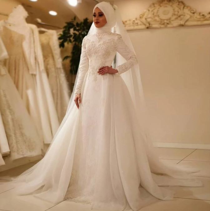 white christmas dresses Modest Muslim Woman's Empire Waist Shimmery Tulle Dress - 36229 main image 0