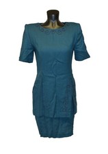 Petite Sophisticate Vintage 1990s Green USA Made Secretary Dress size 6