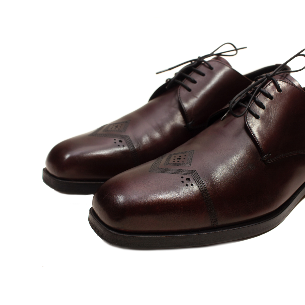 970$ Prada Square Toe Oxfords With Stiching In Brown Size: US 7.5