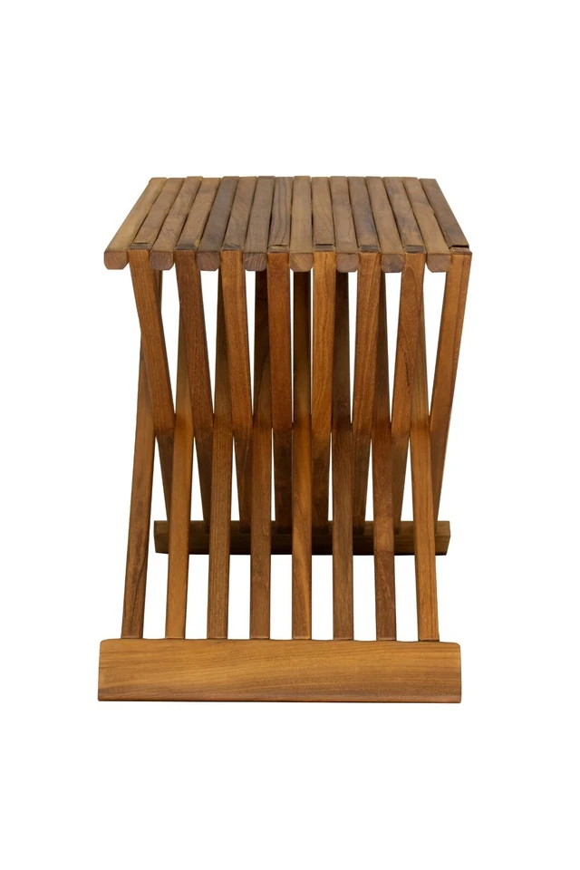 Nordic Style Oiled Indoor/Outdoor, Spa, Bath Natural Teak Wood Folding Stool - Image 4 of 4
