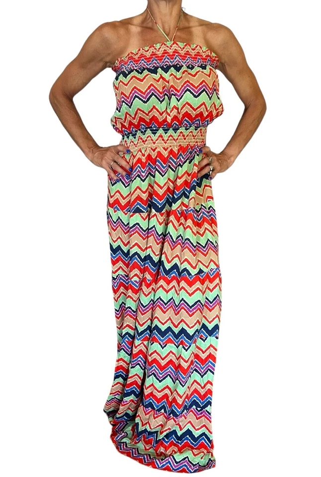 T СУМКИ LOS ANGELES ЖЕНЩИН МАКСИ ПЛАТЬЕ С БРЕТЕЛЬЮ ЧЕРЕЗ ШЕЮ БЕЗ БРЕТЕЛЕК МУЛЬТИ ШЕВРОН ЗИГЗАГ L - Изображение 2 из 4