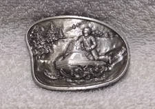 Snowmobile Outdoor Scene Belt Buckle Bergamot Brass 1977 E-85 Great Vintage