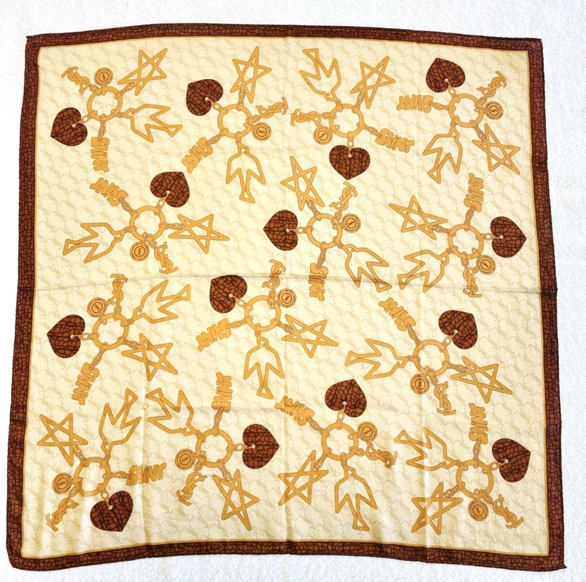 YSL fazzoletto mini sciarpa donna cotone logo Yves Saint Laurent borsa borsetta marrone