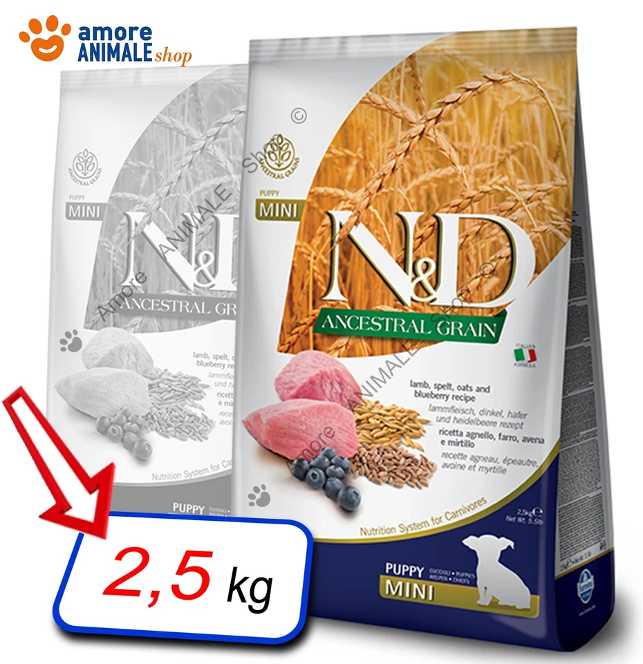 Farmina Dog N&D Ancestral Puppy Mini → Agnello e Mirtillo - 2,5 kg Mangime Cane
