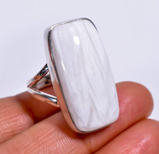 Natural White Scolecite Ring 925 Sterling Silver Handmade Statement Ring Jewelry