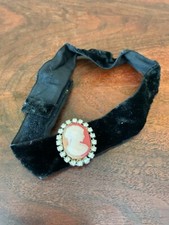 Vintage Costume Cameo Peach Coral Choker Slide Pendant Rhinestones