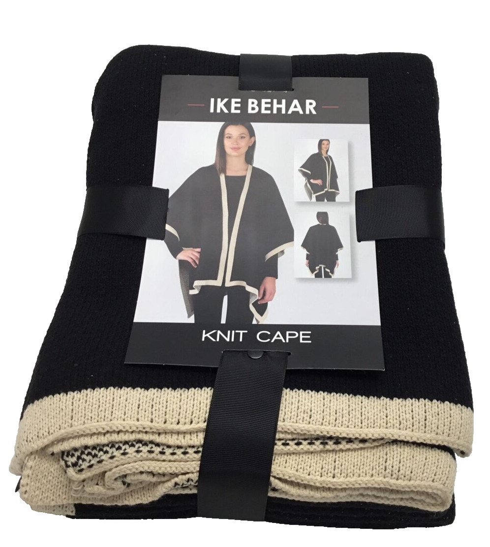 Вязаная накидка IKE BEHAR, черная с кремовой отделкой, хлопок, Один размер