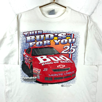 Vintage Budweiser Nascar T-shirt Size XL White 1996 Hendrick 