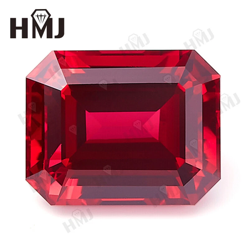 Ruby Emerald Cut Loose Gemstone Lab-Created Genuine Corundum Lab Grown Jewelry - Image 3 of 4