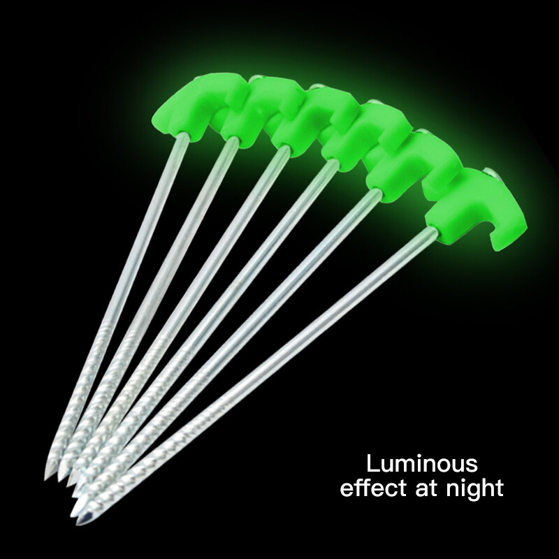 18Pcs Heavy Duty Steel Screw in Camping Tent Pegs Glow in The Dark Head