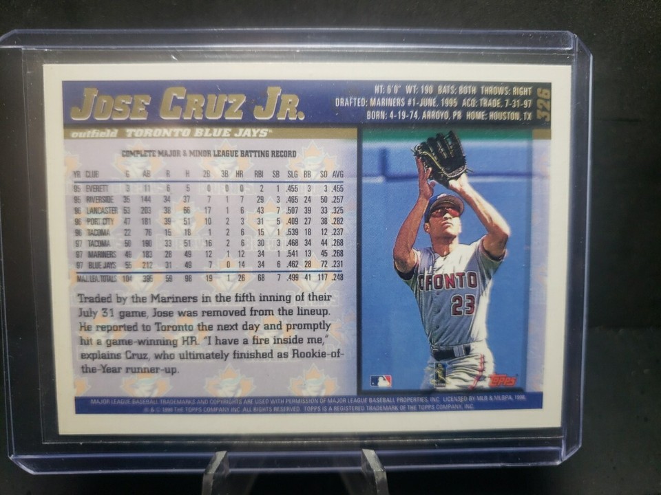 Jose Cruz Jr. Toronto Blue Jays 1998 Topps 326 eBay
